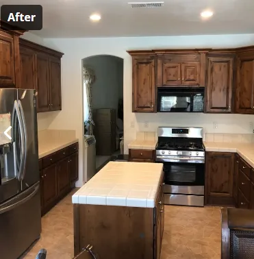 Finished kitchen remodel in Bakersfield with new cabinetry and island